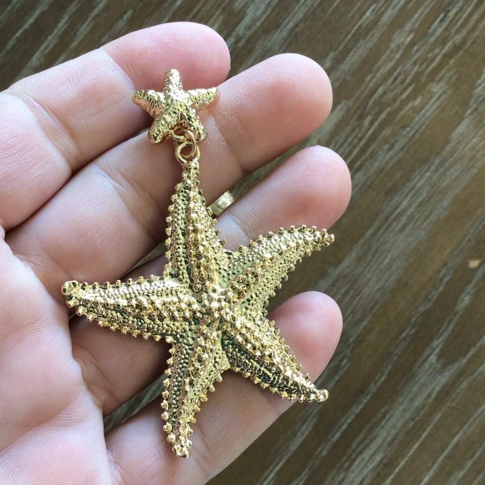 Fashion Statement Starfish Beach Ocean Gold Plated Dangle Drop Earrings